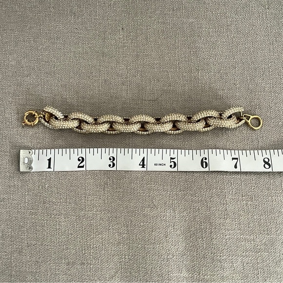 J. Crew Classic Pave Link Bracelet Gold Chunky Crystal Brass Chain - Picture 2 of 2